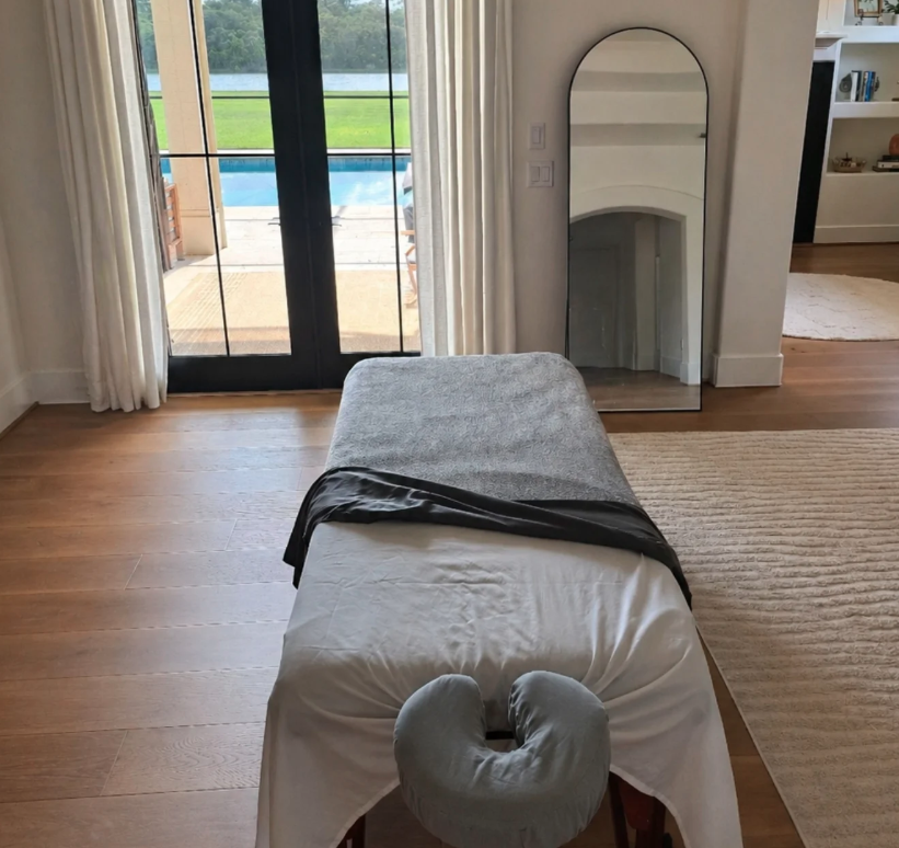 Massage table prepared for a mobile in-home session