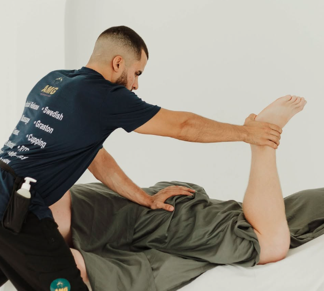 Mobile massage therapy setup at a client home